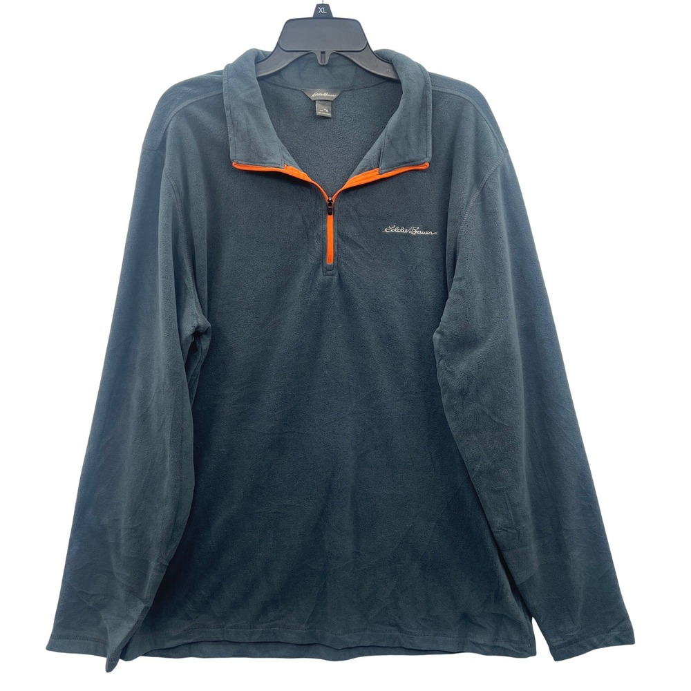 Eddie‎ Bauer Mens Fleece Quarter Zip Pullover Sweatshirt Gray TXL